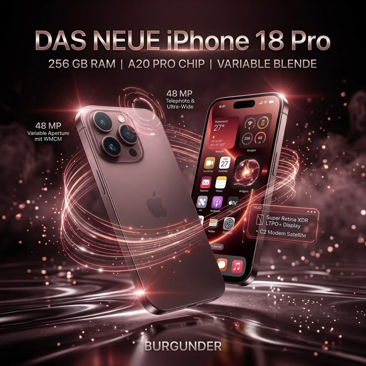 Apple iPhone 18 Pro 256 GB in Burgunder im Exzellenz-Goods-Pin