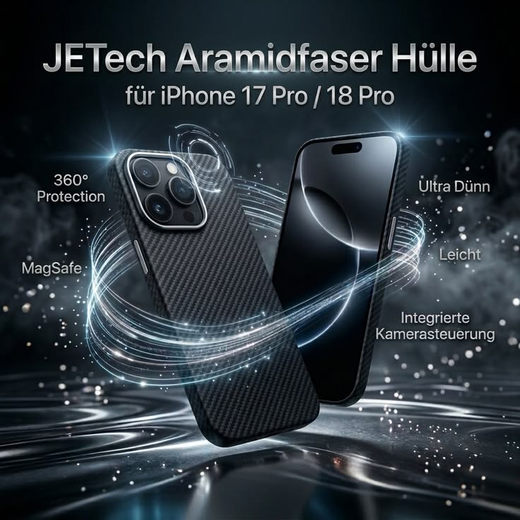 JETech dünne Aramidfaser-Hülle für iPhone 18 Pro und 17 Pro im Exzellenz-Goods-Pin